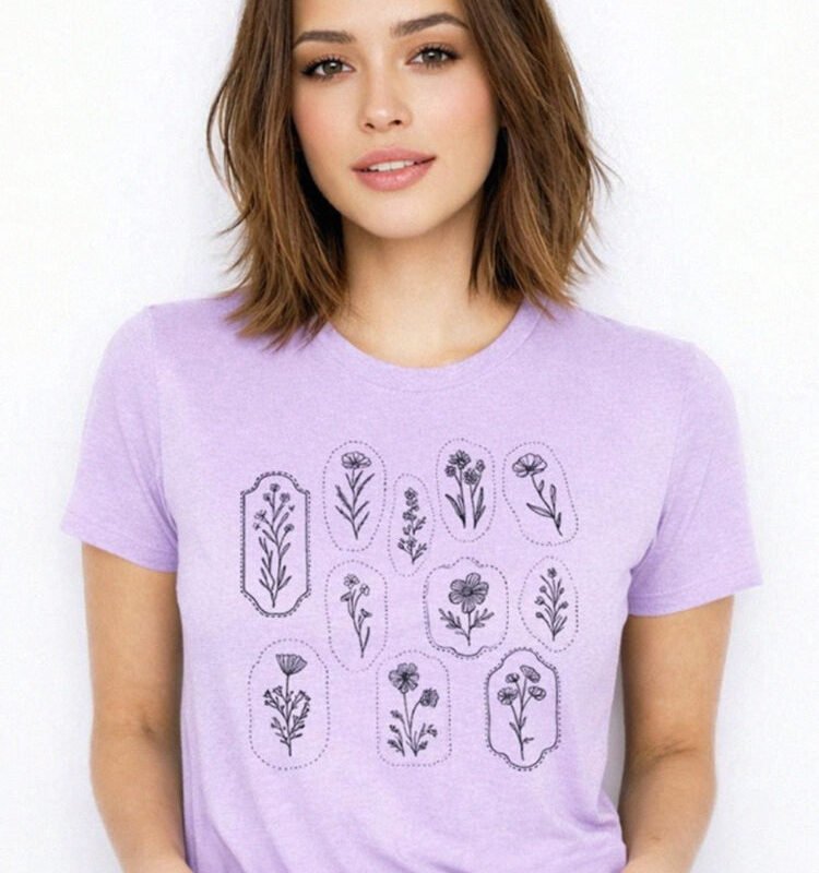 Antique Wildflower Motif Graphic Tee