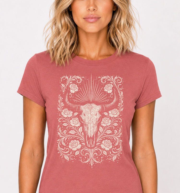 Floral Steer Skull Graphic Tee